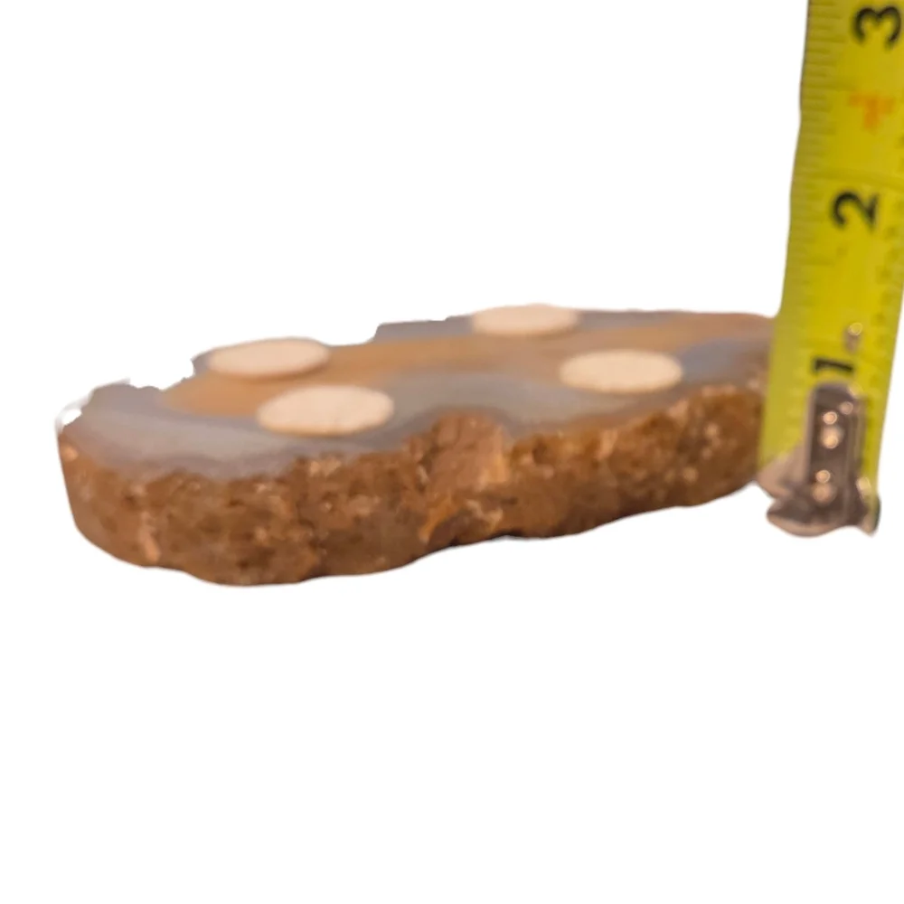 Natural Polished Thick Slice of Gold and Cream Agate Rough Edges Protective Felt